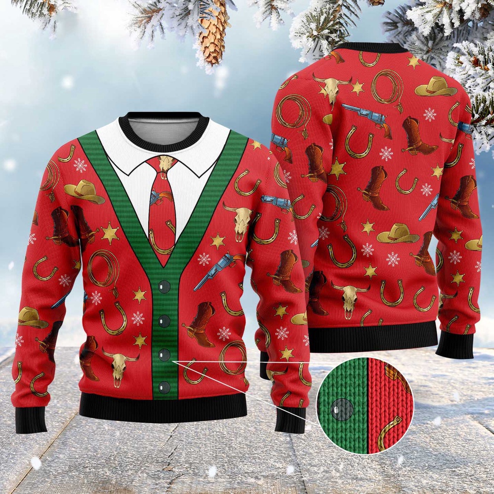 Cowboy Pattern Ugly Christmas Sweater, Christmas Sweater, Ugly Sweater, Funny Xmas Sweaters