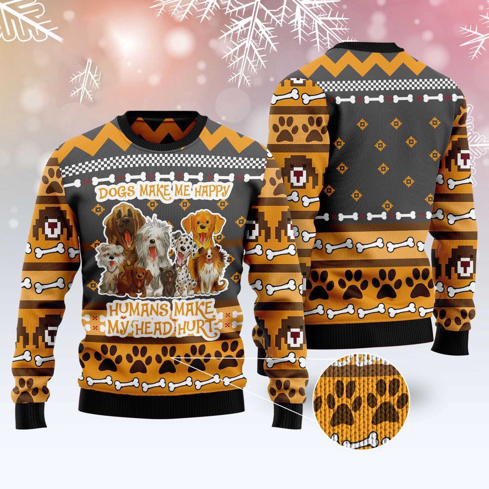 Cute Dogs Make Me Happy Ugly Christmas Sweater, Dog Ugly Christmas Sweater, Ugly Dog Sweaters