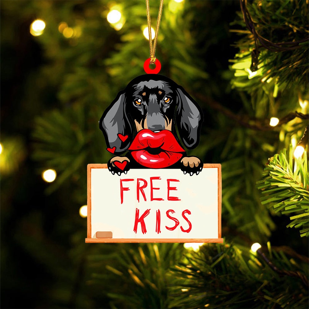 Dachshund2 Free Kiss Christmas Ornament, Christmas Ornament, Dog Ornament, Xmas Dog Ornaments