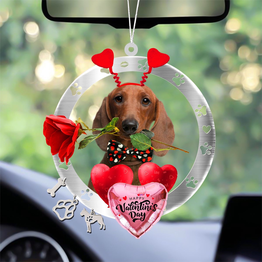 Dachshund 2 With Rose & Heart Balloon Ornament, Christmas Ornament, Dog Ornament, Xmas Dog Ornaments