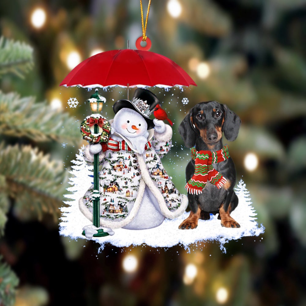 Dachshund 2 With Snowman Christmas Ornament, Christmas Ornament, Dog Ornament, Xmas Dog Ornaments