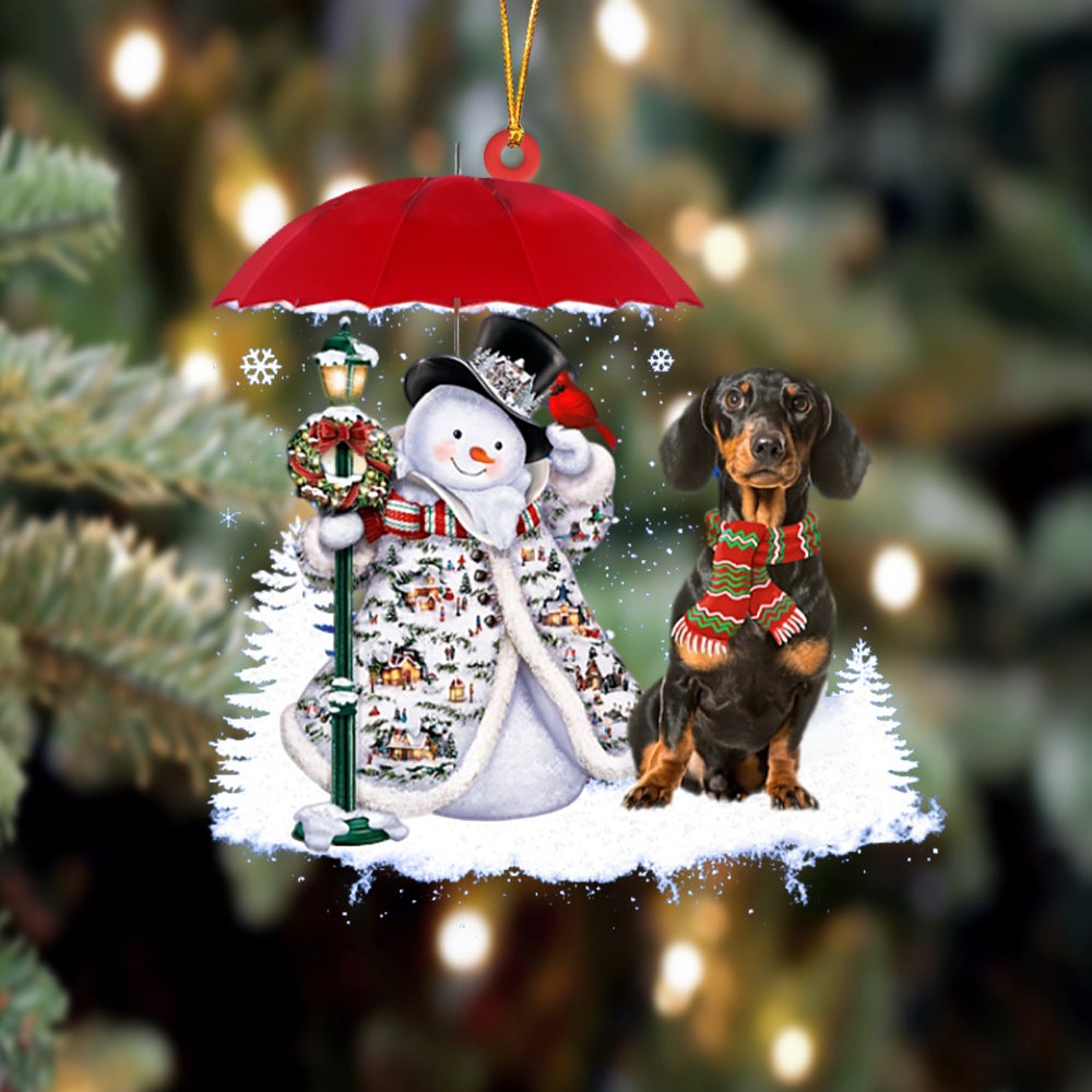 Dachshund 3 With Snowman Christmas Ornament, Christmas Ornament, Dog Ornament, Xmas Dog Ornaments
