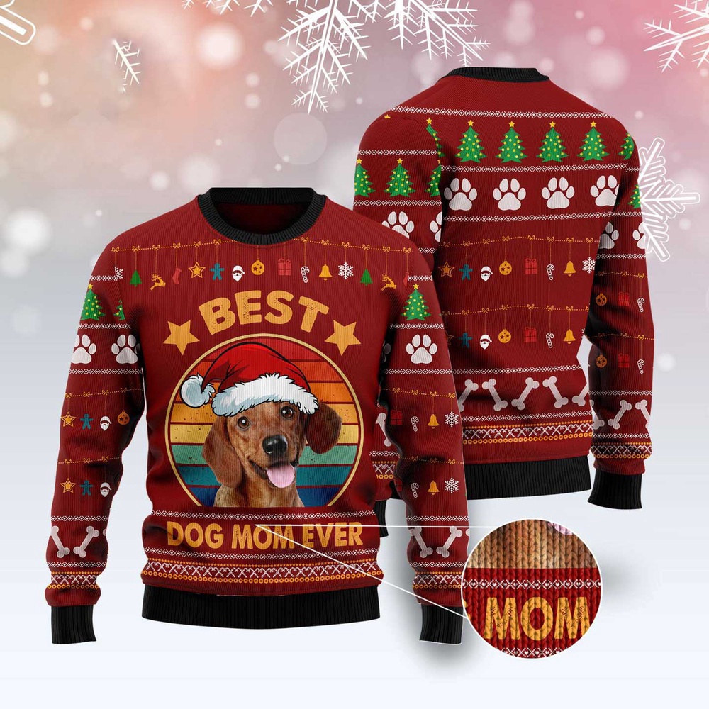 Dachshund Best Dog Mom Ever Ugly Christmas Sweater, Dog Ugly Christmas Sweater, Ugly Dog Sweaters