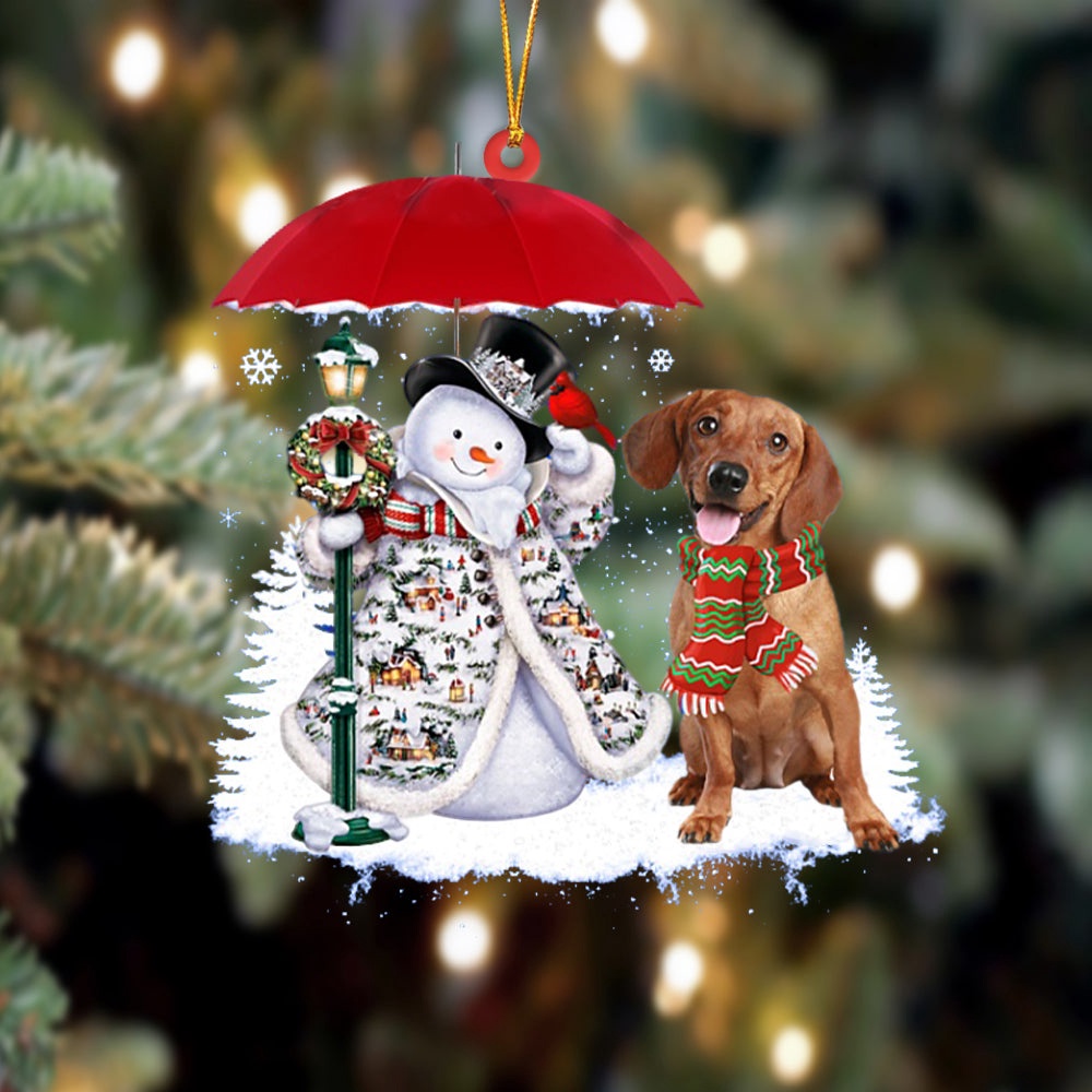 Dachshund With Snowman Christmas Ornament, Christmas Ornament, Dog Ornament, Xmas Dog Ornaments