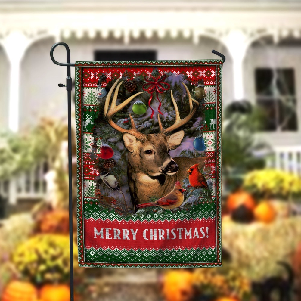 Deer Merry Christmas Garden FlagXmas, Garden Flags, Outdoor Xmas Flags, Christmas Flag Outdoor