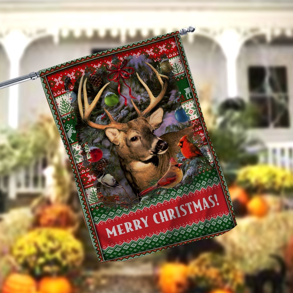 Deer Merry Christmas Garden FlagXmas, Garden Flags, Outdoor Xmas Flags, Christmas Flag Outdoor