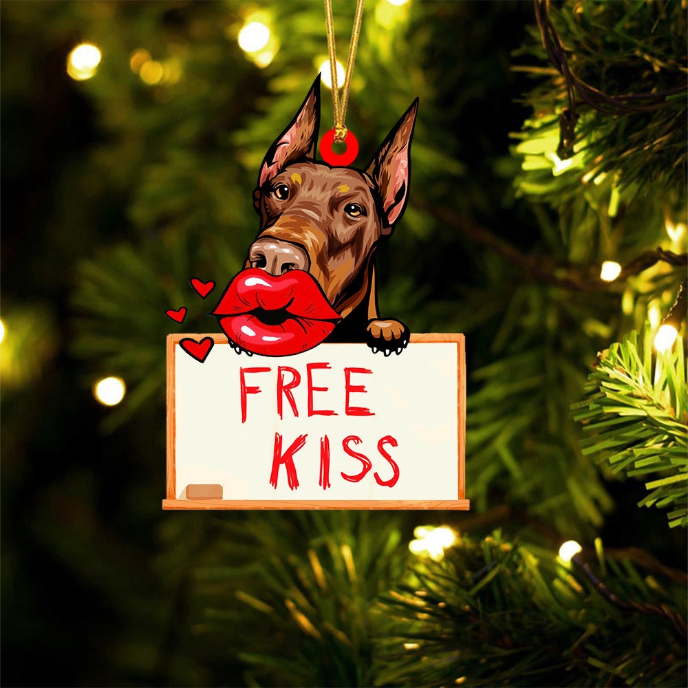 Doberman Free Kiss Christmas Ornament, Christmas Ornament, Dog Ornament, Xmas Dog Ornaments