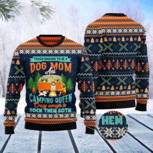 Dog Mom Camping Ugly Christmas Sweater, Dog&hellip;