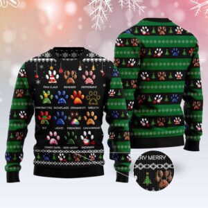 Dog Pawprint Ugly Christmas Sweater, Dog Ugly&hellip;
