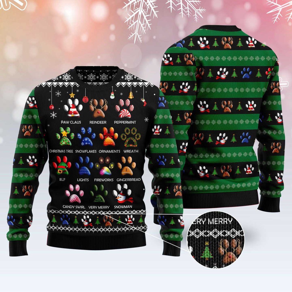 Dog Pawprint Ugly Christmas Sweater, Dog Ugly Christmas Sweater, Ugly Dog Sweaters