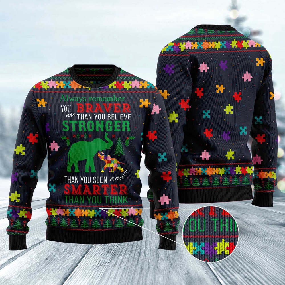 Elephant Autism Awareness Ugly Christmas Sweater, Christmas Sweater, Ugly Sweater, Funny Xmas Sweaters