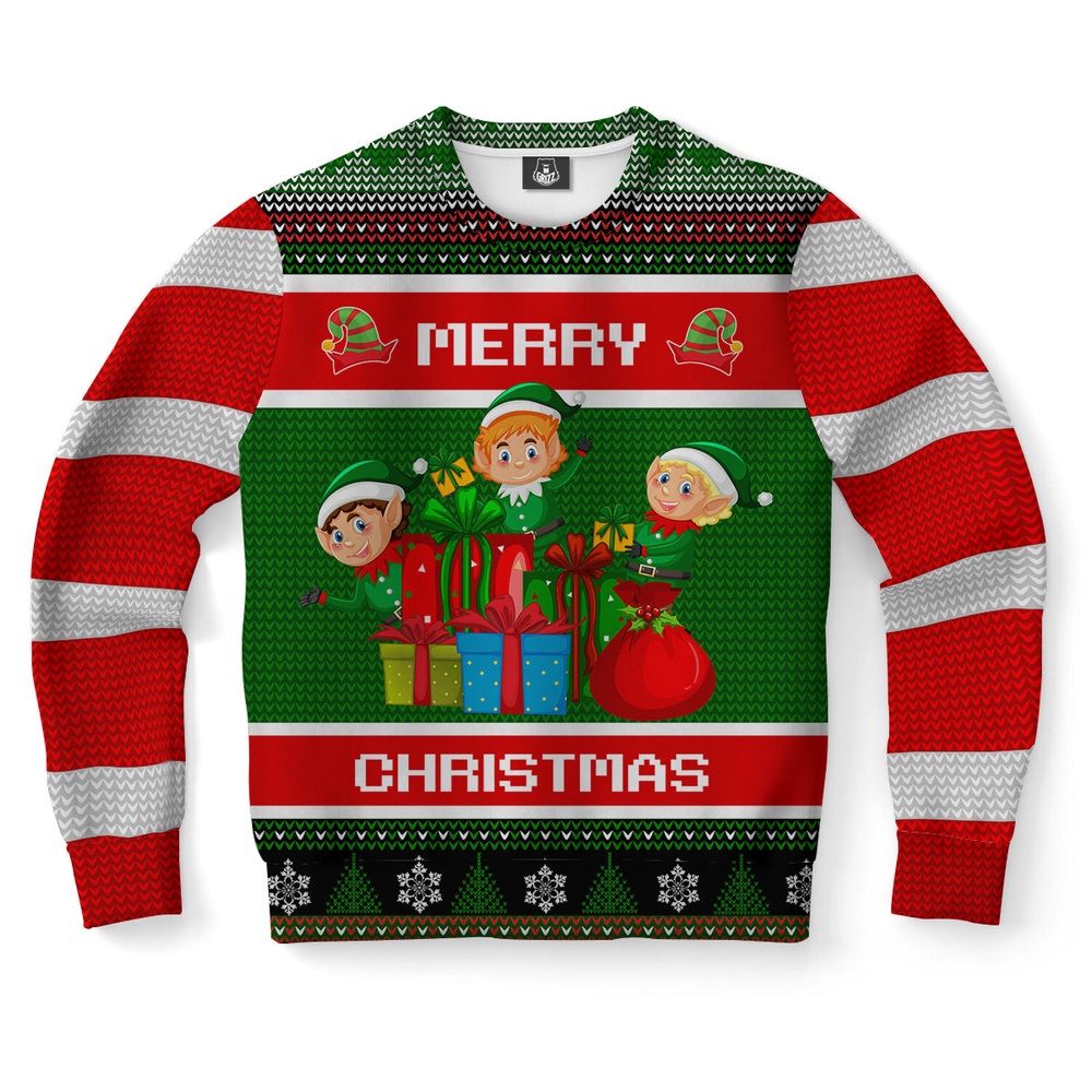 Elf And Gift Ugly Christmas Sweater, Christmas Sweater, Ugly Sweater, Funny Xmas Sweaters