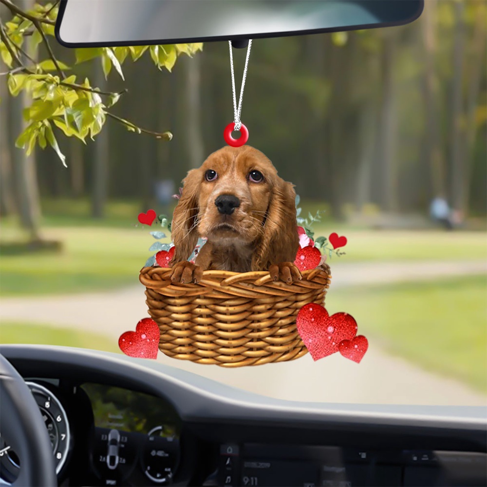English-Cocker-Spaniel With Rose & Heart Ornament, Christmas Ornament, Dog Ornament, Xmas Dog Ornaments