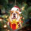 English Bulldog With Rose & Heart Balloon Ornament, Christmas Ornament, Dog Ornament, Xmas Dog Ornaments