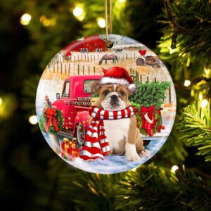 English Bulldog With Red Truck Christmas Ornament,&hellip;