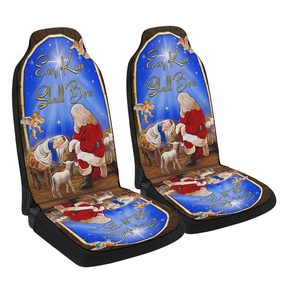 Every Knee Shall Bow Santa Claus Jesus Christmas Seat Cover Cars, Christmas Car Seat Cover, Car Seat Cover