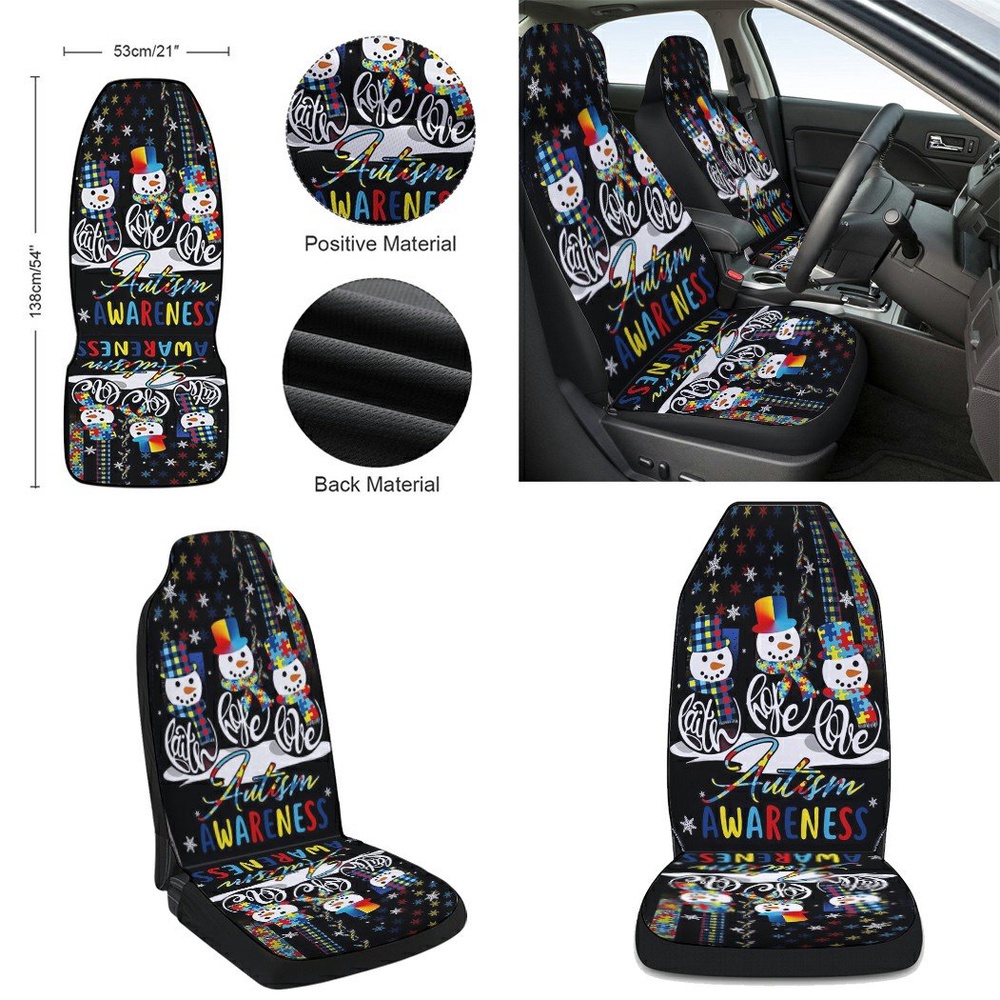 Faith Hope Love Autism Awareness Snowman Christmas Seat Cover Cars, Christmas Car Seat Cover, Car Seat Cover