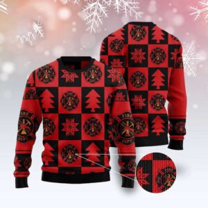 Firefighter Christmas Pattern Ugly Christmas Sweater, Christmas&hellip;