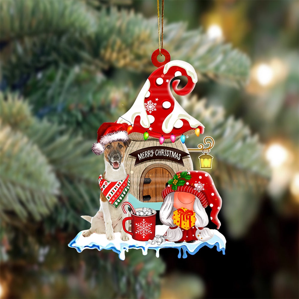 Fox-Terrier With Mushroom House Christmas Ornament, Christmas Ornament, Dog Ornament, Xmas Dog Ornaments