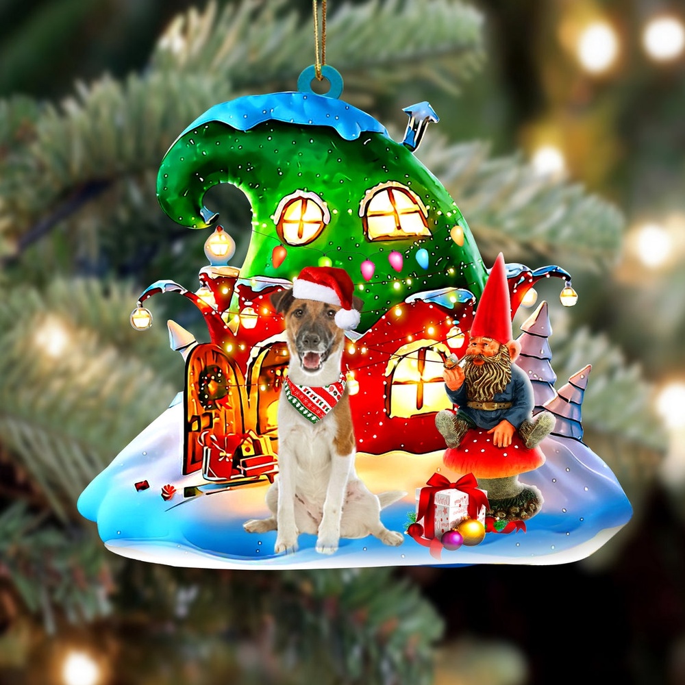 Fox Terrier With Rudolph’s House Christmas Ornament, Christmas Ornament, Dog Ornament, Xmas Dog Ornaments