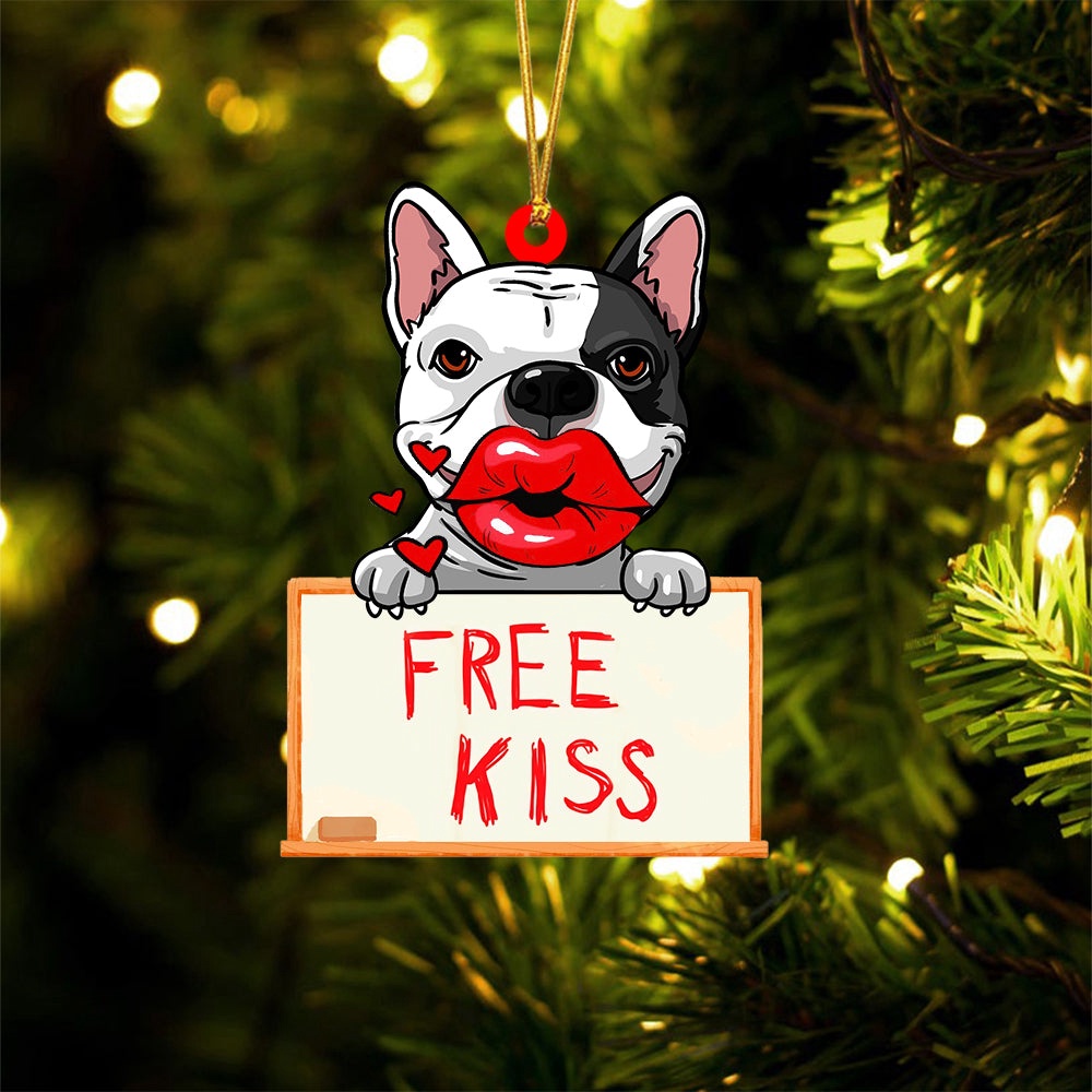 French-Bulldog Free Kiss Christmas Ornament, Christmas Ornament, Dog Ornament, Xmas Dog Ornaments