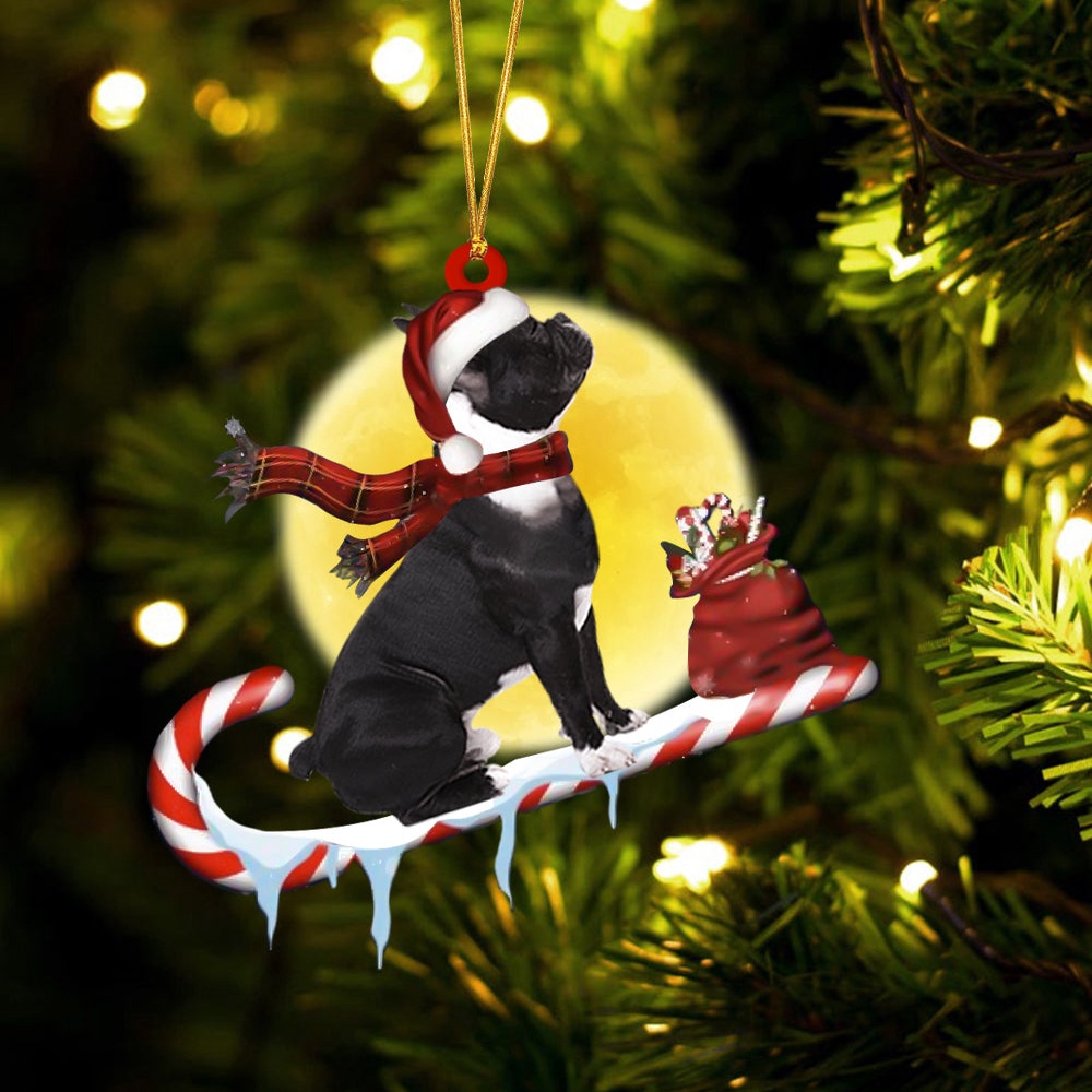 French-Bulldog On The Candy Cane Christmas Ornament, Christmas Ornament, Dog Ornament, Xmas Dog Ornaments