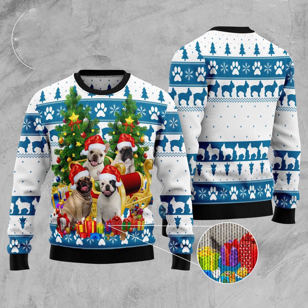 French Bulldog Greeting Ugly Christmas Sweater, Dog Ugly Christmas Sweater, Ugly Dog Sweaters