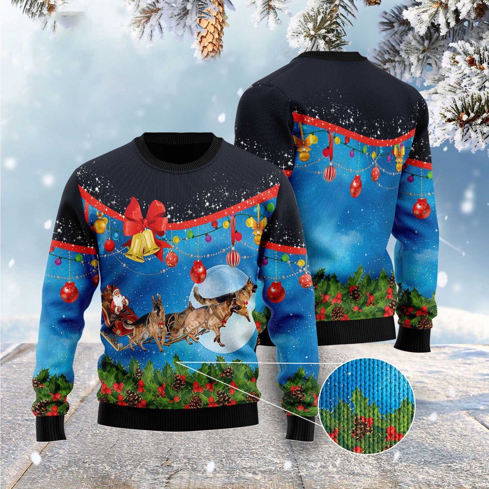 German Shepherd Sleigh Ugly Christmas Sweater, Christmas Sweater, Ugly Sweater, Funny Xmas Sweaters