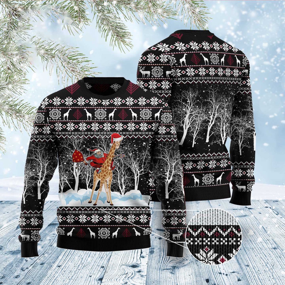 Giraffe And Santa Ugly Christmas Sweater, Christmas Sweater, Ugly Sweater, Funny Xmas Sweaters