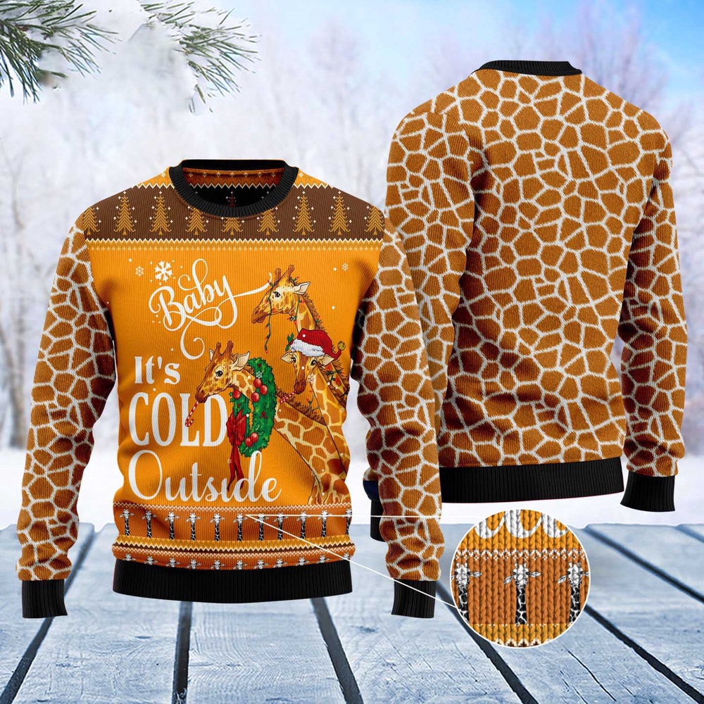 Giraffe Baby It’S Cold Outside Ugly Christmas Sweater, Christmas Sweater, Ugly Sweater, Funny Xmas Sweaters