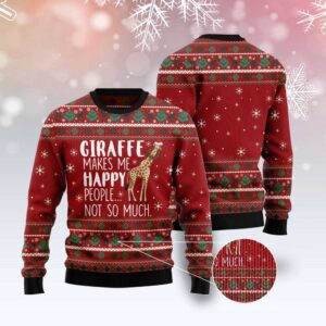 Giraffe Makes Me Happy Ugly Christmas Sweater,&hellip;