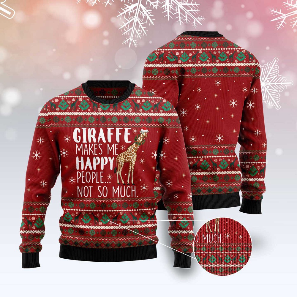 Giraffe Makes Me Happy Ugly Christmas Sweater, Christmas Sweater, Ugly Sweater, Funny Xmas Sweaters