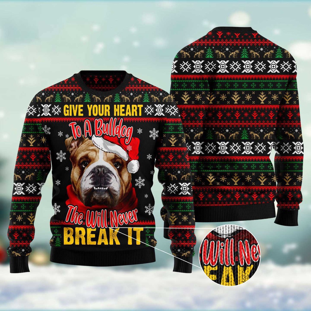 Give Your Heart Bulldog Ugly Christmas Sweater, Dog Ugly Christmas Sweater, Ugly Dog Sweaters