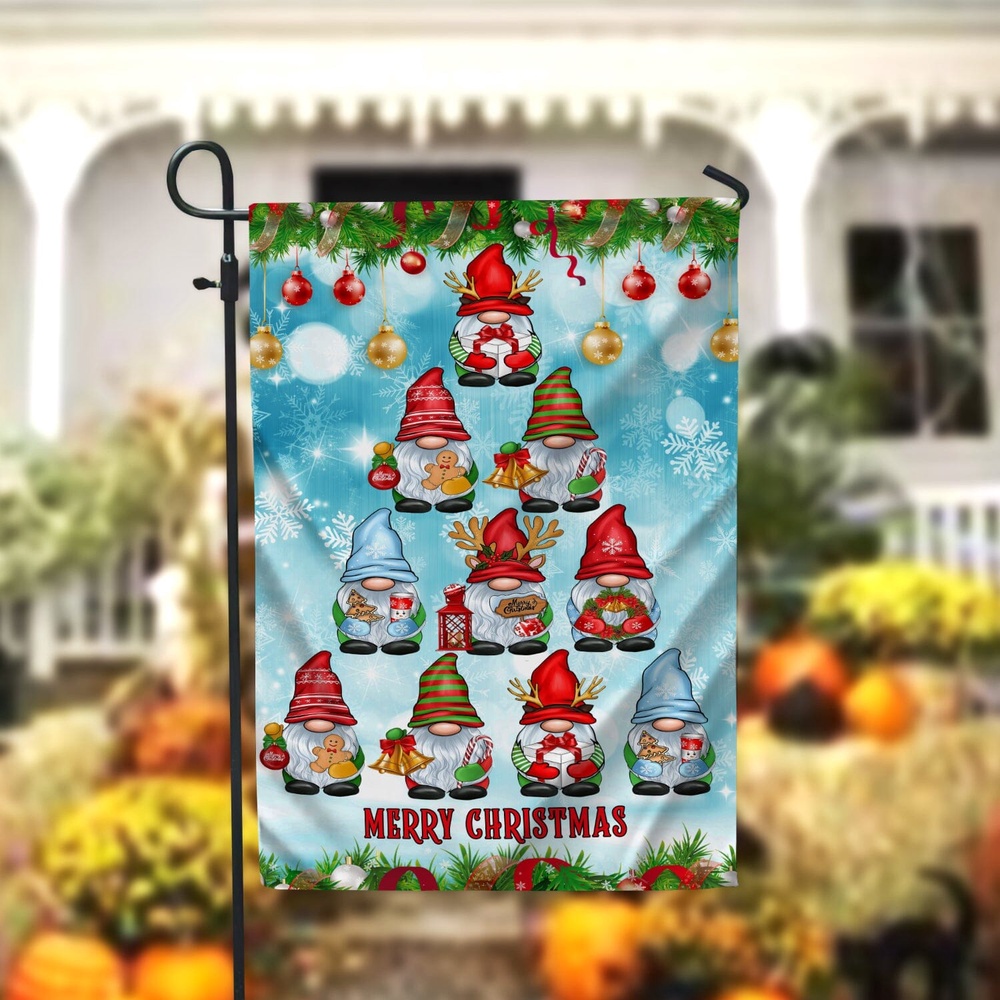 Gnome Tree Merry Christmas Garden FlagXmas, Garden Flags, Outdoor Xmas Flags, Christmas Flag Outdoor