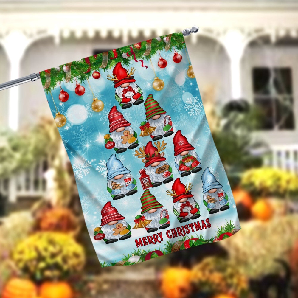 Gnome Tree Merry Christmas Garden FlagXmas, Garden Flags, Outdoor Xmas Flags, Christmas Flag Outdoor