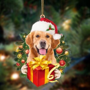 Golden Retriever-Dogs give gifts Hanging Ornament, Christmas&hellip;