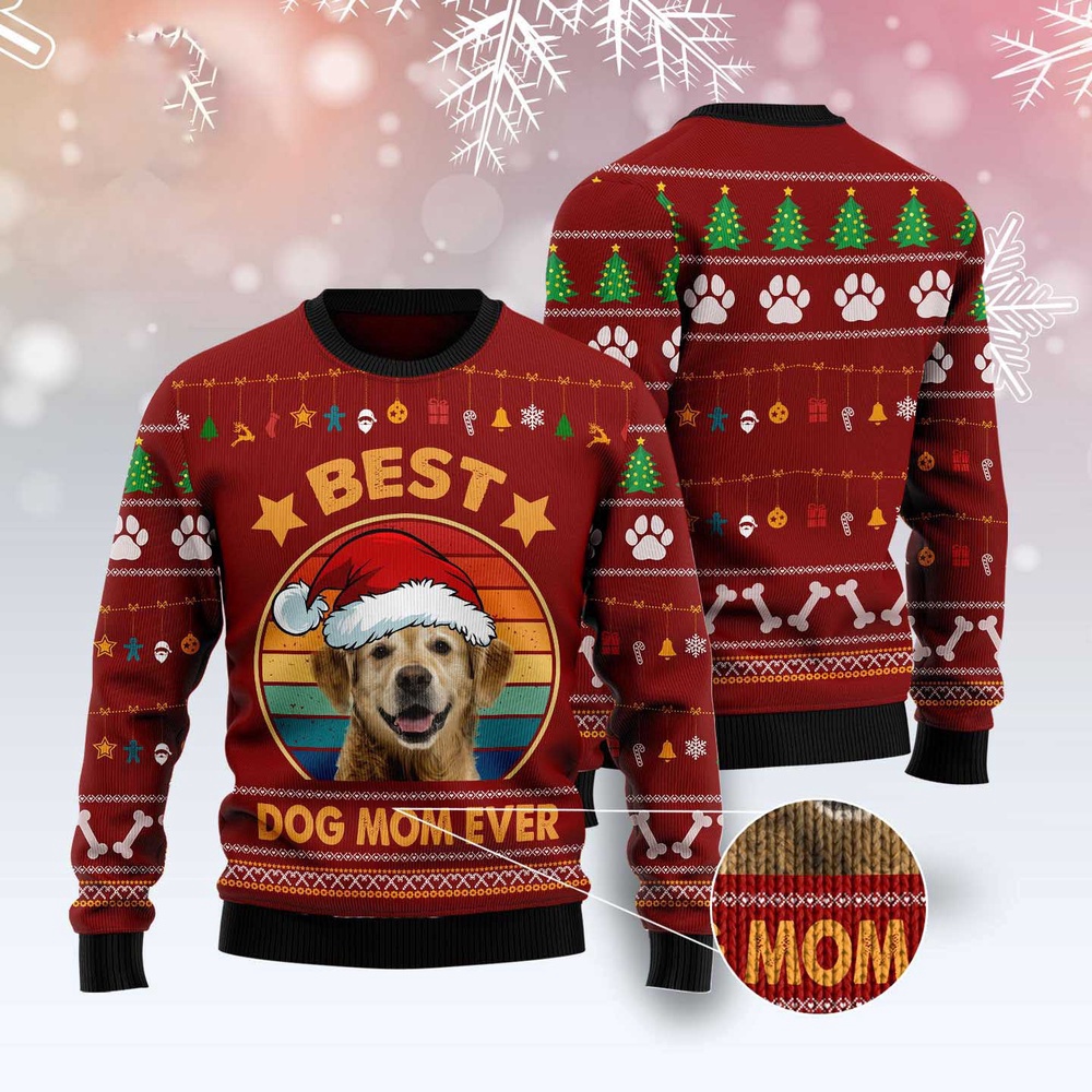 Golden Retriever Best Dog Mom Ever Ugly Christmas Sweater, Dog Ugly Christmas Sweater, Ugly Dog Sweaters