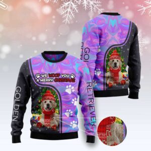 Golden Retriever Hologram Color Ugly Christmas Sweater,&hellip;