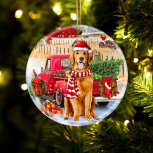 Golden Retriever With Red Truck Christmas Ornament,&hellip;