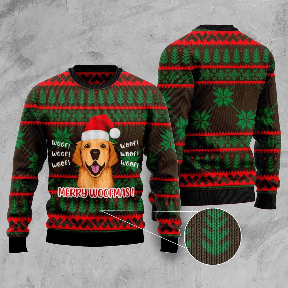 Golden Retriever Woofmas Ugly Christmas Sweater, Christmas Sweater, Ugly Sweater, Funny Xmas Sweaters