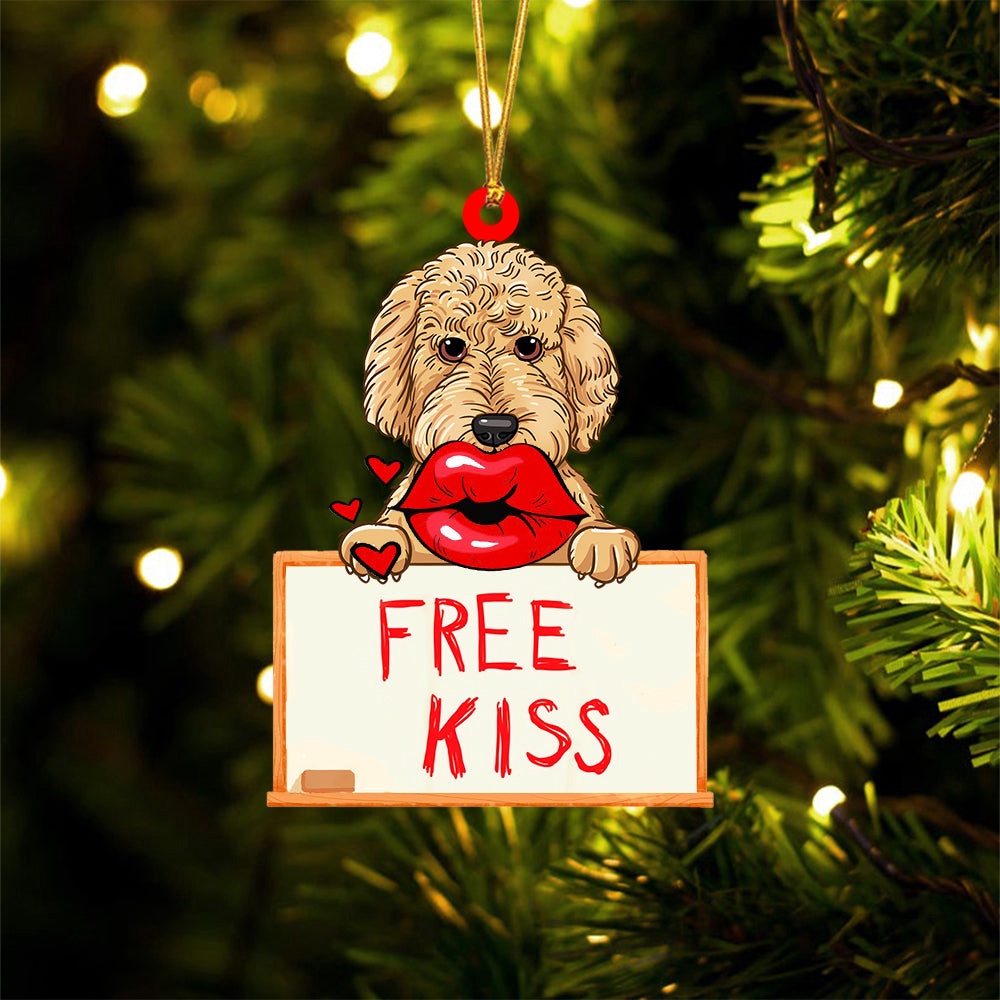 Goldendoodle Free Kiss Christmas Ornament, Christmas Ornament, Dog Ornament, Xmas Dog Ornaments