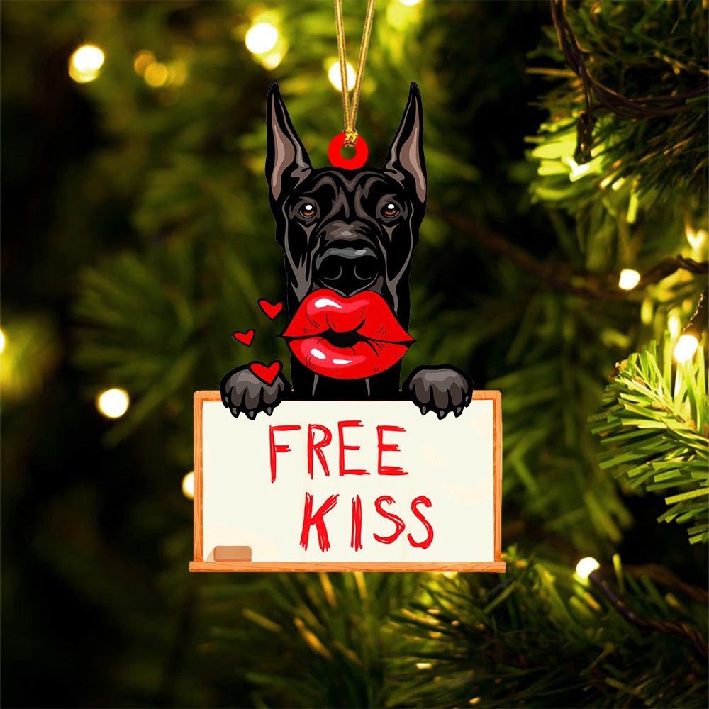 Great-Dane Free Kiss Christmas Ornament, Christmas Ornament, Dog Ornament, Xmas Dog Ornaments