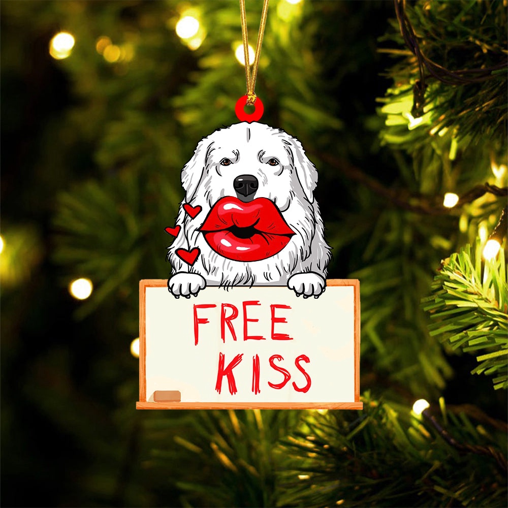 Great-Pyrenees Free Kiss Christmas Ornament, Christmas Ornament, Dog Ornament, Xmas Dog Ornaments