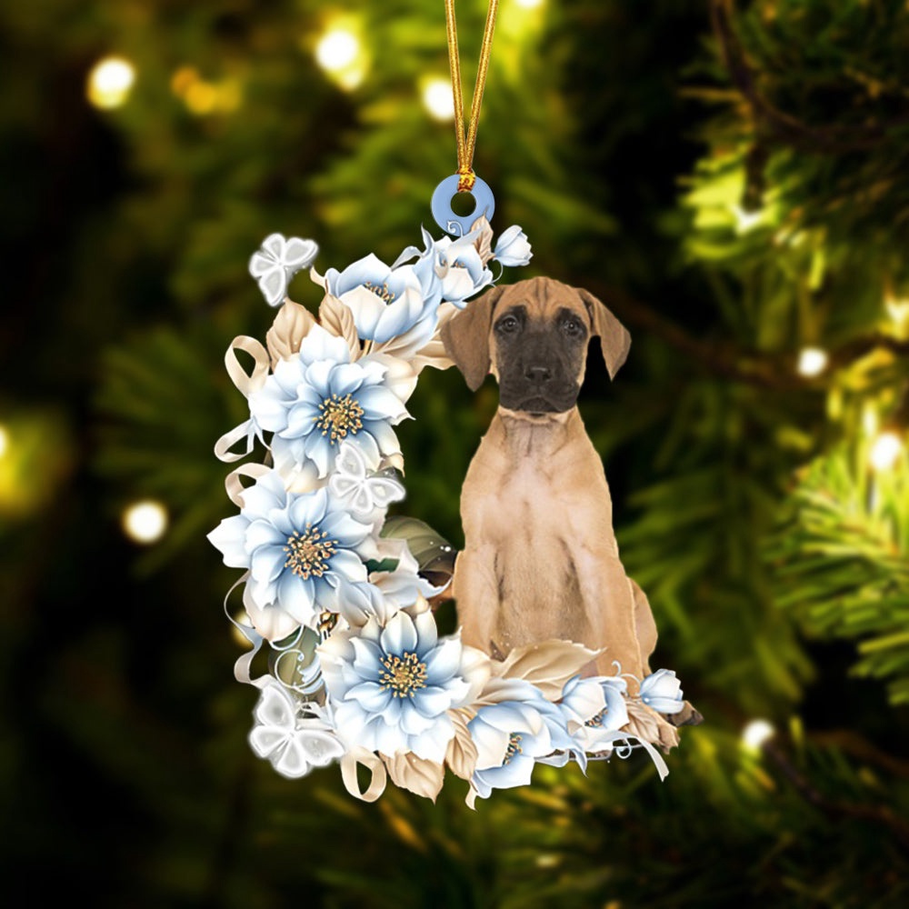 Great Dane Flowers Moon Ornament, Christmas Ornament, Dog Ornament, Xmas Dog Ornaments