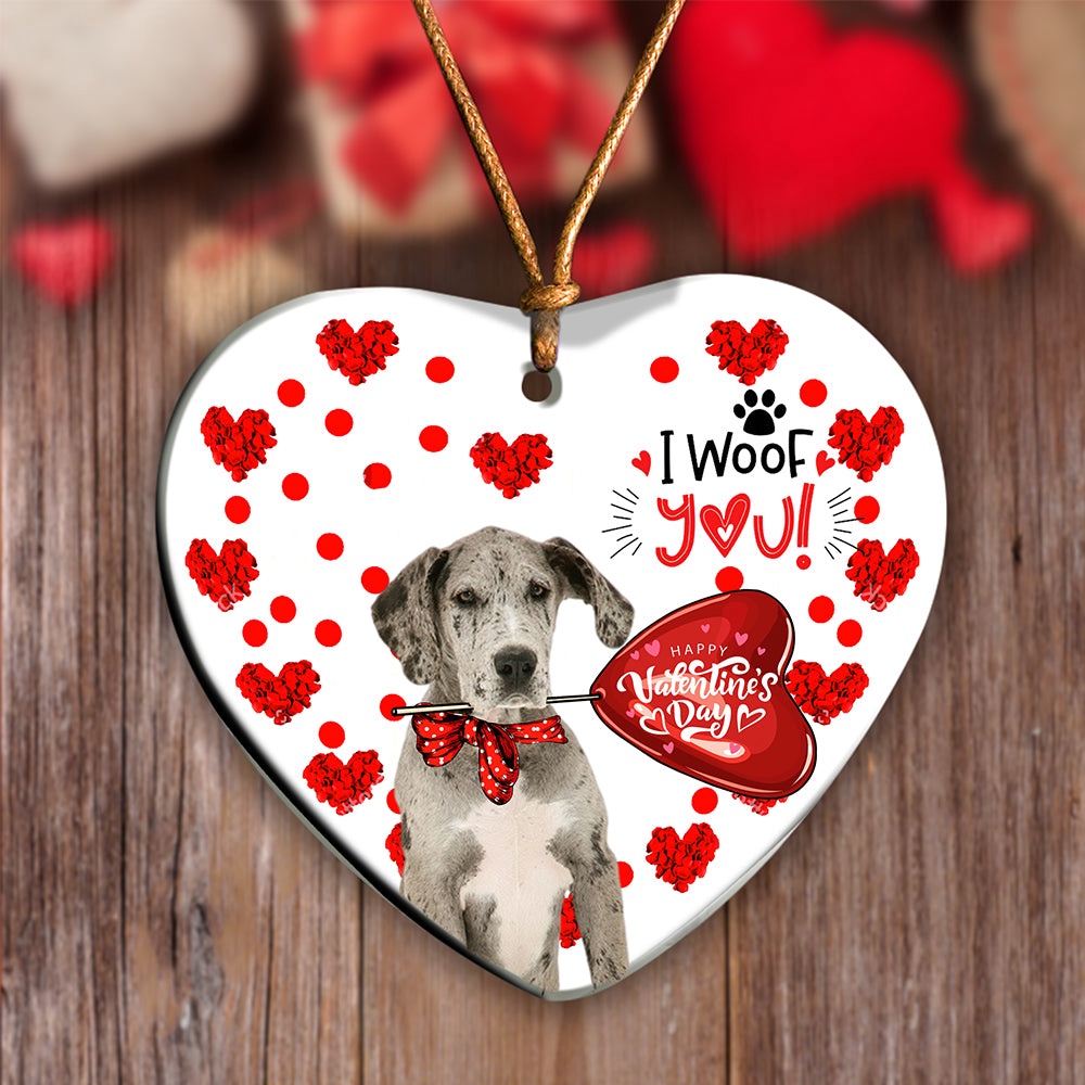 Great Dane Happy Valentine’s Day Ornament, Christmas Ornament, Dog Ornament, Xmas Dog Ornaments