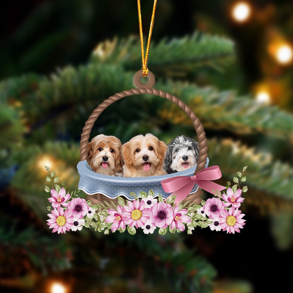 Havanese Dogs In The Basket Ornament, Christmas Ornament, Dog Ornament, Xmas Dog Ornaments