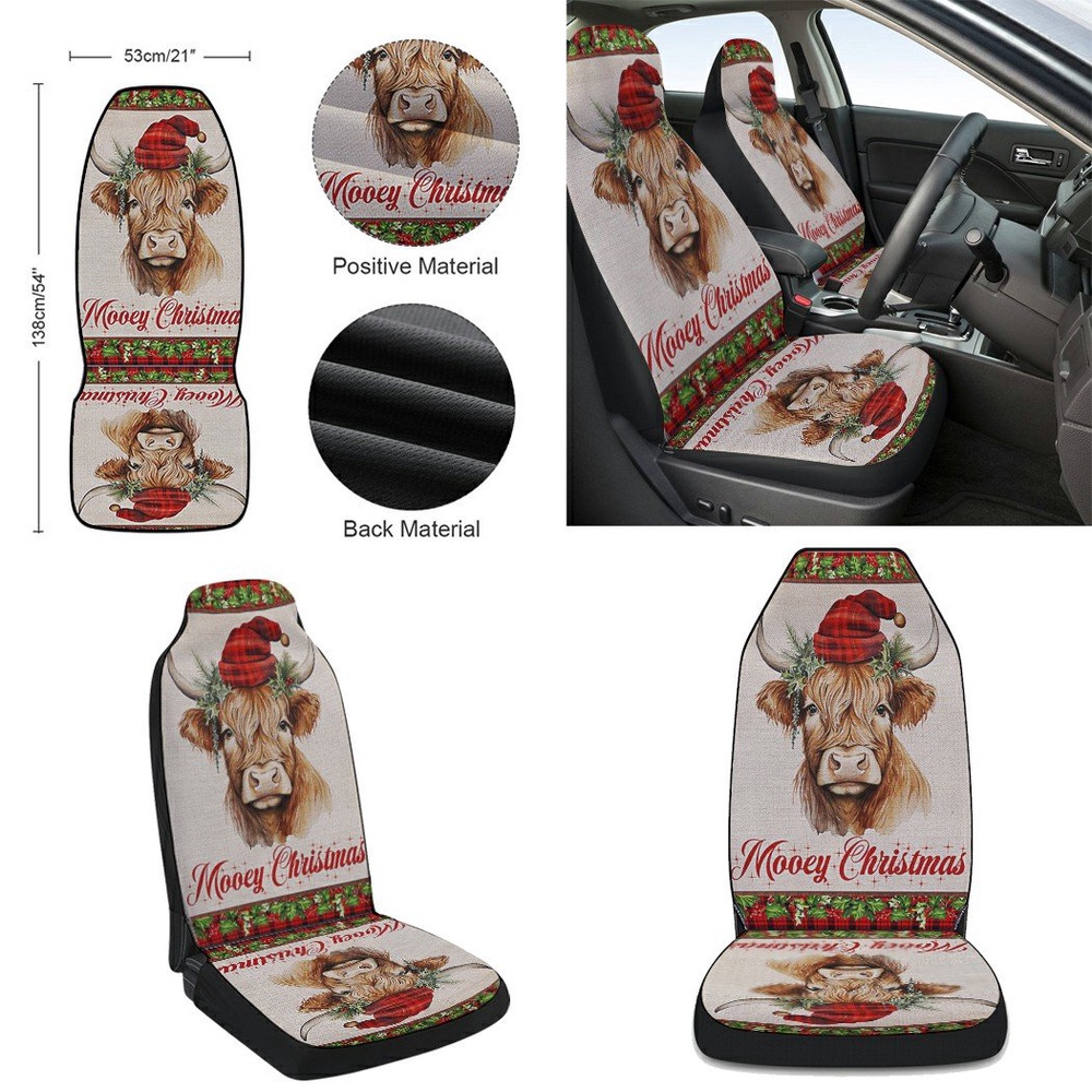 Highland Cow Fluffy Cow Christmas Seat Cover Cars, Christmas Car Seat Cover, Car Seat Cover