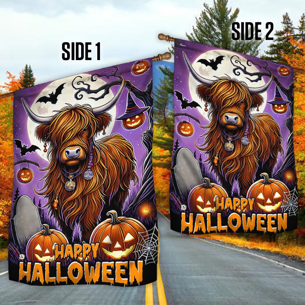 Highland Cow Halloween Flag, Halloween Flag, Halloween Garden Flags, Halloween House Flags Highland Cow Halloween Flag, Halloween Flag, Halloween Garden Flags, Halloween House Flags