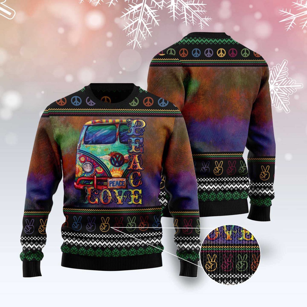 Hippie Peace Love Ugly Christmas Sweater, Christmas Sweater, Ugly Sweater, Funny Xmas Sweaters Hippie Peace Love Ugly Christmas Sweater, Christmas Sweater, Ugly Sweater, Funny Xmas Sweaters