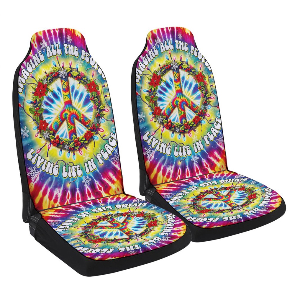Hippie Peace Sign Christmas Imagine All The People Living Life In Peace Seat Cover Cars, Christmas Car Seat Cover, Car Seat Cover